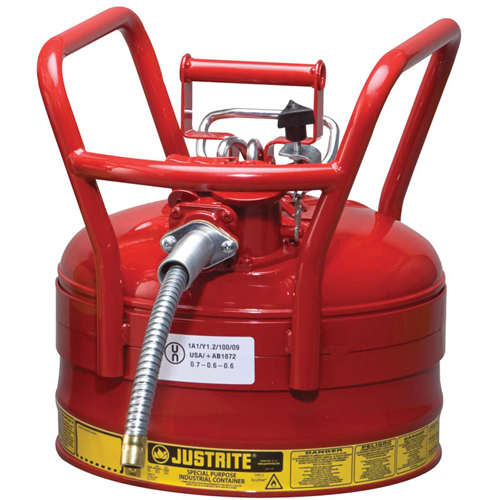 D.O.T. AccuFlow Safety Cans, Type II, Steel, 2.5 US gal., Red, FM Approved Cam Industrial