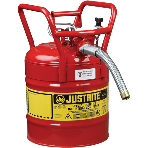 Bidons s&eacute;curitaires D.O.T. de AccuFlow, Type II, Acier, 5 gal. US, Rouge, Homologu&eacute; FM Cam Industrial
