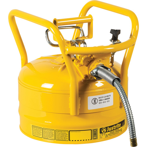 D.O.T. AccuFlow Safety Cans, Type II, Steel, 2.5 US gal., Yellow, FM Approved Cam Industrial
