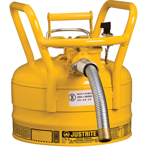 D.O.T. AccuFlow Safety Cans, Type II, Steel, 2.5 US gal., Yellow, FM Approved Cam Industrial