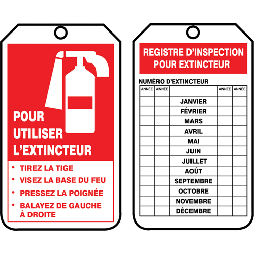 &eacute;tiquettes de s&eacute;curit&eacute; d'inspection et de contr&ocirc;le de l'&eacute;tat de l'&eacute;quipement, Plastique, 3-1/8" la x 5-7/8" h, Français Cam Industrial