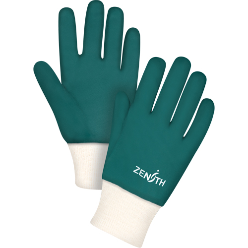 Double Dipped Green Gloves, 10" L, PVC, Cotton Jersey Inner Lining, 70-mil Cam Industrial