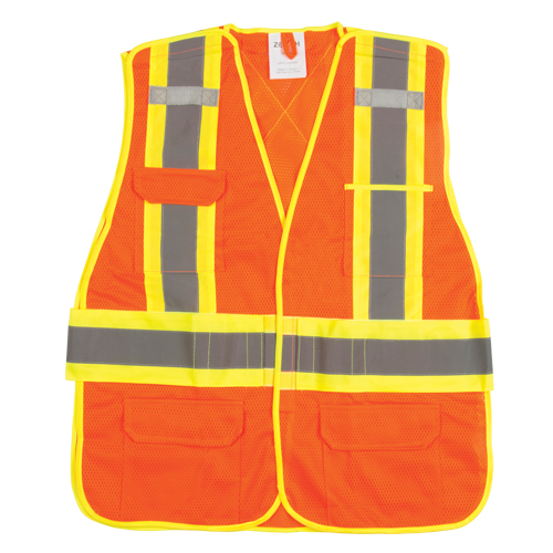 CSA Compliant High Visibility Surveyor Vest, High Visibility Orange, Medium, Polyester Cam Industrial