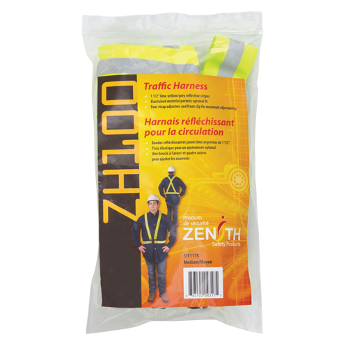 Standard-Duty Safety Harness, High Visibility Lime-Yellow, Silver Reflective Colour, Medium Cam Industrial