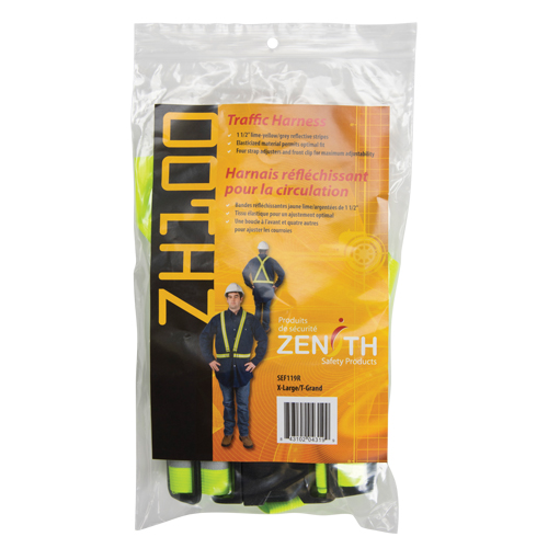 Standard-Duty Safety Harness, High Visibility Lime-Yellow, Silver Reflective Colour, X-Large Cam Industrial
