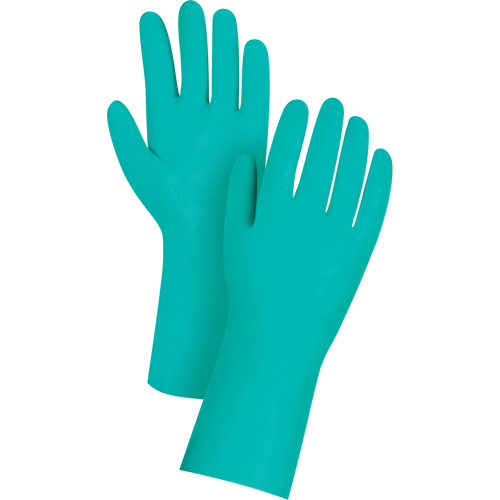 Gants de premi&egrave;re qualit&eacute; &agrave; prise en losange r&eacute;sistants aux produits chimiques, Taille T-Grand/10, 13" lo, Nitrile, 11 mils Cam Industrial