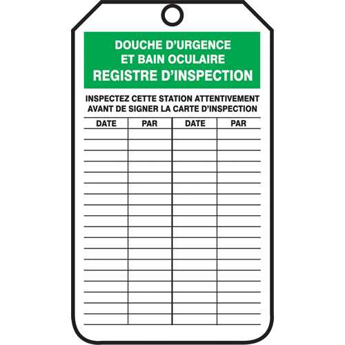 &eacute;tiquettes de s&eacute;curit&eacute; d'inspection et de contr&ocirc;le de l'&eacute;tat de l'&eacute;quipement, Papier cartonn&eacute;, 3-1/8" la x 5-7/8" h, Français Cam Industrial