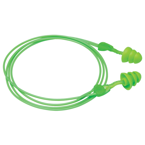 Bouchons d'oreilles r&eacute;utilisables Glide Trio, Avec cordon, Vrac - &agrave; nu, 27 dB NRR, Taille unique Cam Industrial