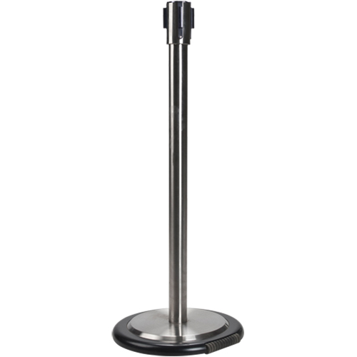 Free-Standing Crowd Control Barrier Receiver Post With Wheels, 35" High, Stainless Cam Industrial