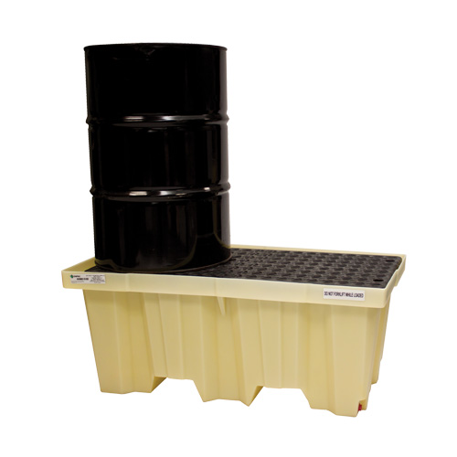 Nestable 2-Drum Poly-Spillpallet With Drain, 66 US gal. Spill Capacity, 51" x 26" x 21" Cam Industrial