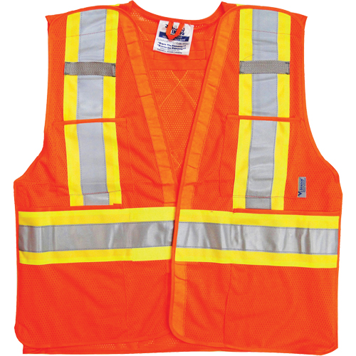 Traffic Safety Vest, High Visibility Orange, Medium/Small, Polyester Cam Industrial