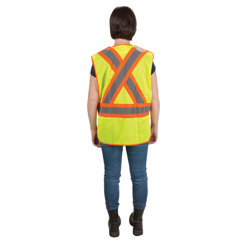CSA Compliant High Visibility Surveyor Vest, High Visibility Lime-Yellow, Medium, Polyester Cam Industrial