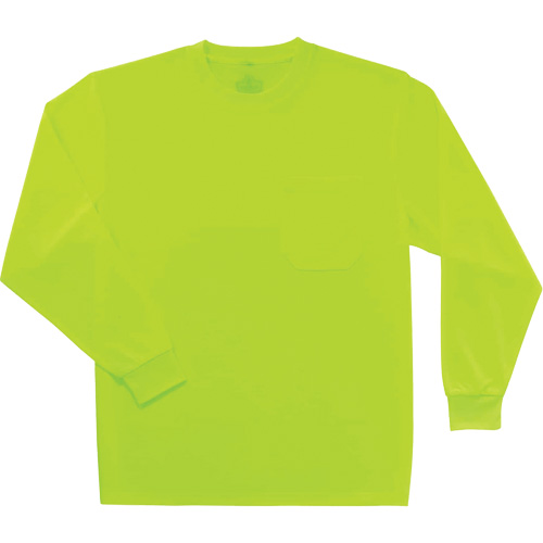 GloWear 8091 Non-Certified Long Sleeve T-Shirt, Polyester, Small, High Visibility Lime-Yellow Cam Industrial