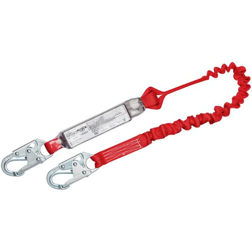 PRO Elastic Shock-Absorbing Lanyard, 6', Snap Hook Center, Snap Hook Leg Ends, Polyester Cam Industrial