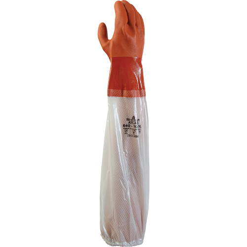 640 Chemical-Resistant Gloves, Size Medium, 25" L, PVC, Cotton Inner Lining, 43.3-mil Cam Industrial
