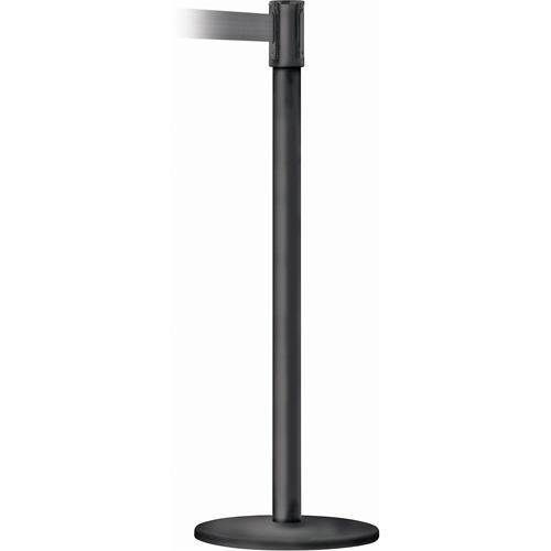 Montant pour barri&egrave;re Slimline TensaBarrier, Acier, 38" h, Ruban Noir, Longueur du ruban 7,5' Cam Industrial