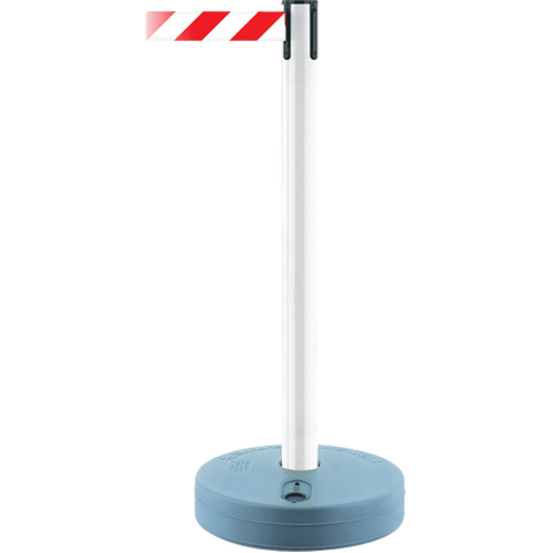 Montant ext&eacute;rieur pour barri&egrave;re TensaBarrier, Plastique, 37" h, Ruban Blanc/Rouge, Longueur du ruban 13' Cam Industrial