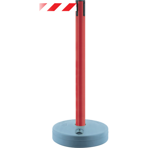 Montant ext&eacute;rieur pour barri&egrave;re TensaBarrier, Plastique, 37" h, Ruban Blanc/Rouge, Longueur du ruban 13' Cam Industrial