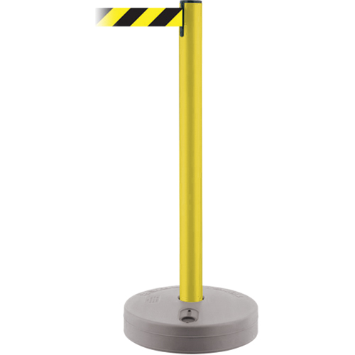 Outdoor TensaBarrier&reg; Barrier Post, Plastic, 37" H, Black/Yellow Tape, 13' Tape Length Cam Industrial