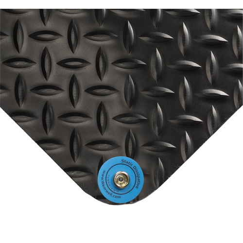 Tapis conducteur d'&eacute;lectricit&eacute; no 786, 4' la x 10' lo x 15/16" &eacute;p, PVC, Losange, Noir Cam Industrial