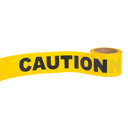 Ruban pour barricade Caution, Anglais, 3" la x 300' lo, 1,5 mil, Noir sur jaune Cam Industrial