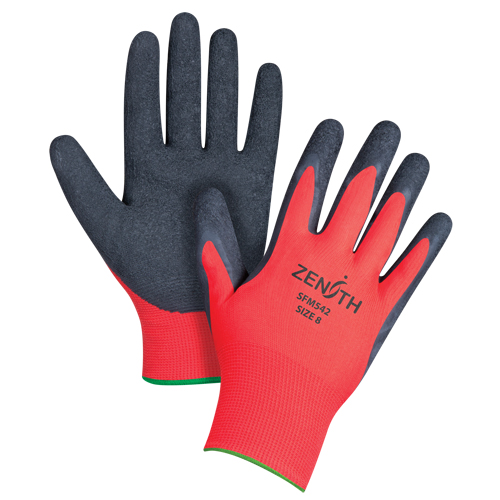 Gants enduits &agrave; prise cr&ecirc;p&eacute;e noir & rouge, 8/Moyen, R&ecirc;vetement Latex de caoutchouc, Calibre 13, Enveloppe en Polyester Cam Industrial