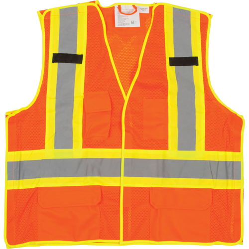 5-Point Tear-Away Premium Safety Vest , High Visibility Orange, Large/X-Large, Polyester Cam Industrial