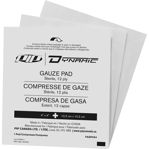 Gaze Dynamic, Tampon, 4" lo x 4" la, St&eacute;rile, Dispositif m&eacute;dical Classe 1 Cam Industrial