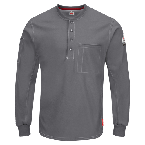 Excel FR&reg; Long Sleeve Henley Shirts, Small, Grey Cam Industrial