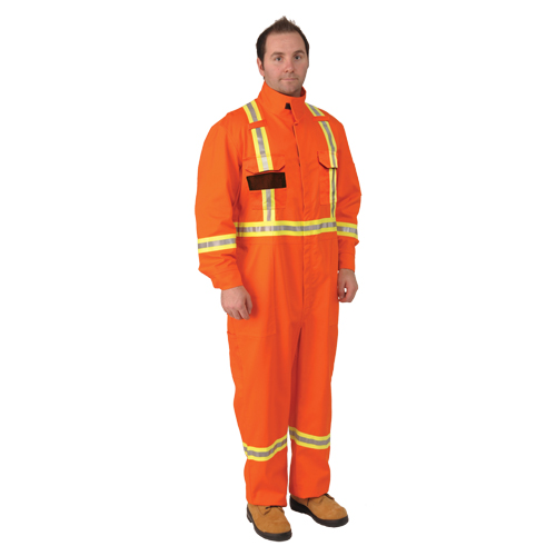 Firewall FR&reg; Striped Coveralls, Size Small, Orange Cam Industrial