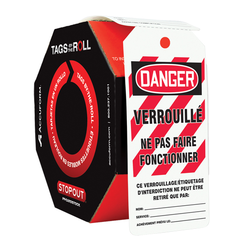 &eacute;tiquettes de s&eacute;curit&eacute; en rouleaux, Plastique, 3" la x 6-1/4" h, Français Cam Industrial