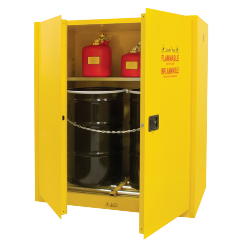 Armoire pour entreposage de barils &agrave; la verticale, Capacit&eacute; de 110 gal. US, 2 barils, Jaune Cam Industrial