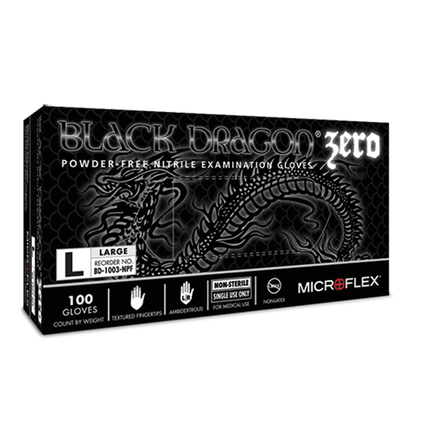 Black Dragon&reg; Zero Gloves, X-Small, Nitrile, 4.5-mil, Powder-Free, Black, Class 2 Cam Industrial