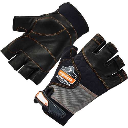 Gants demi-doigts en cuir r&eacute;duisant les impacts ProFlex 901, Petit, Paume en Cuir fleur, Poignet Boucle et crochet Cam Industrial