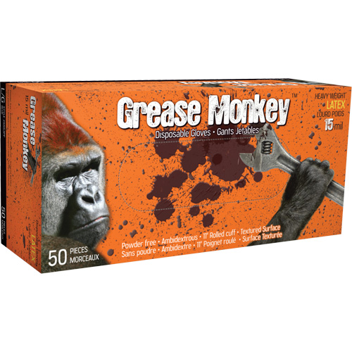 Grease Monkey&reg; Gloves, Medium, Latex, 15-mil, Powder-Free, Blue Cam Industrial