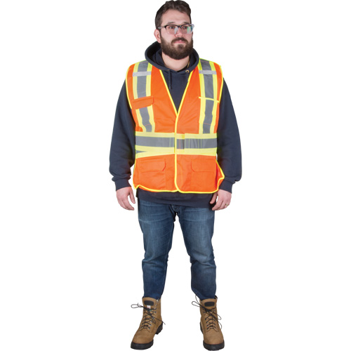 Flame-Resistant Surveyor Vest, High Visibility Orange, Medium, Polyester Cam Industrial