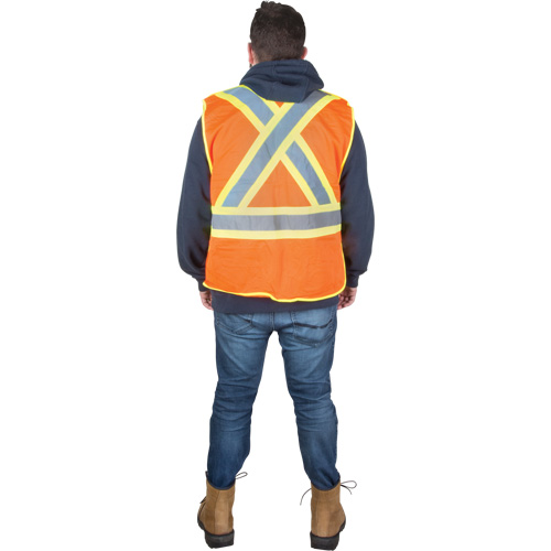 Flame-Resistant Surveyor Vest, High Visibility Orange, Medium, Polyester Cam Industrial