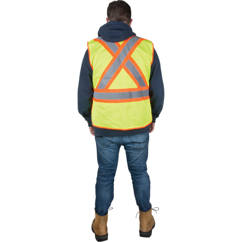 Flame-Resistant Surveyor Vest, High Visibility Lime-Yellow, Medium, Polyester Cam Industrial