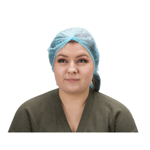 Pleated Bouffant Cap, Polypropylene, 21", Blue Cam Industrial