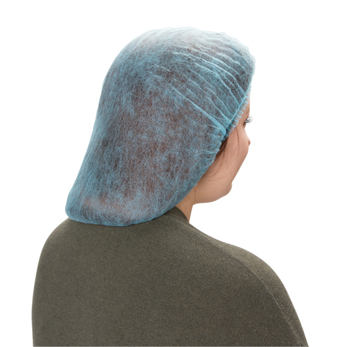 Pleated Bouffant Cap, Polypropylene, 21", Blue Cam Industrial