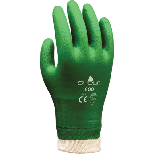 Atlas 600 Coated Gloves, Size Small/7, 9" L, PVC, Cotton Inner Lining, 53-mil Cam Industrial
