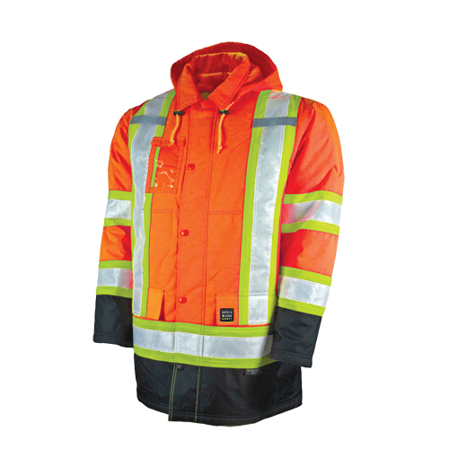Lined Safety Parka, High Visibility Orange, Large Cam Industrial