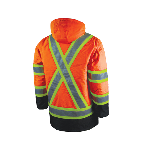 Lined Safety Parka, High Visibility Orange, Large Cam Industrial