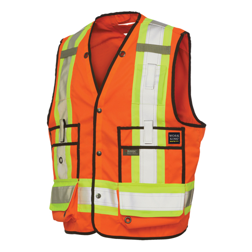 Surveyor Safety Vest, High Visibility Orange, Large, Polyester Cam Industrial