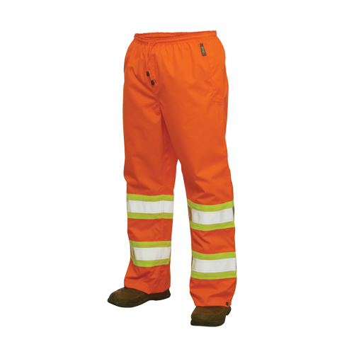 300D Safety Rain Pant, Polyester, Large, High Visibility Orange Cam Industrial