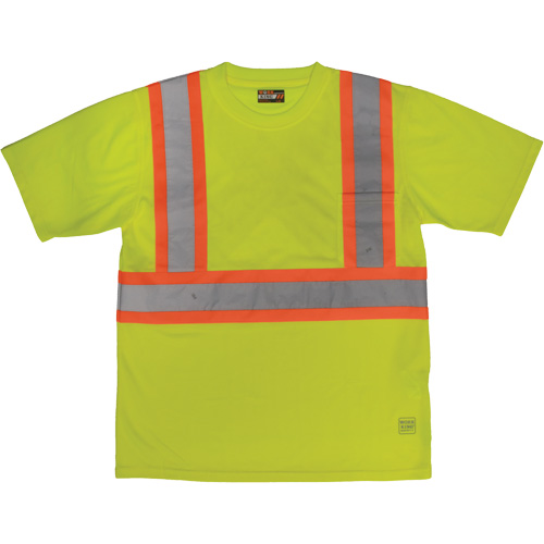 T-shirt de s&eacute;curit&eacute; avec poche &agrave; manches courtes, Polyester, Grand, Jaune lime haute visibilit&eacute; Cam Industrial