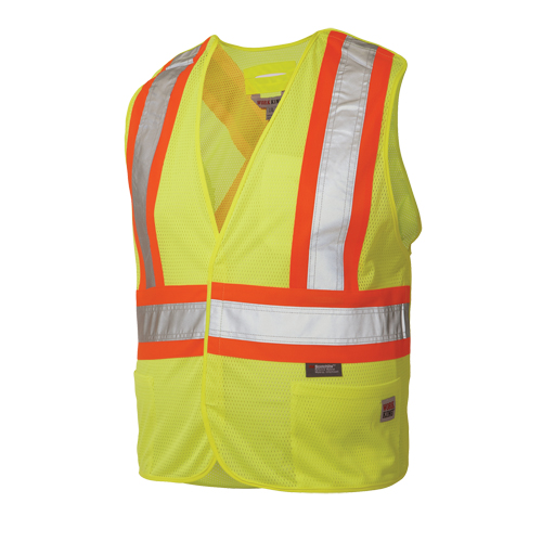5-Point Tearaway Safety Vest, High Visibility Lime-Yellow, Large/X-Large, Polyester Cam Industrial