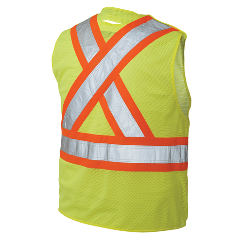 5-Point Tearaway Safety Vest, High Visibility Lime-Yellow, Large/X-Large, Polyester Cam Industrial