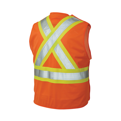 5-Point Tearaway Safety Vest, High Visibility Orange, Large/X-Large, Polyester Cam Industrial
