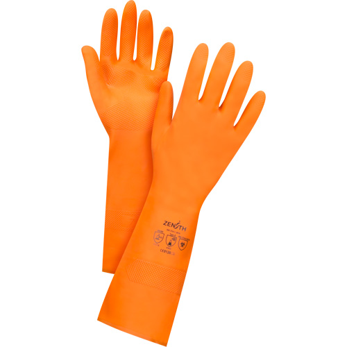 Premium Orange Chemical-Resistant Gloves, Size Small/7, 13" L, Rubber Latex, Flock-Lined Inner Lining, 28-mil Cam Industrial